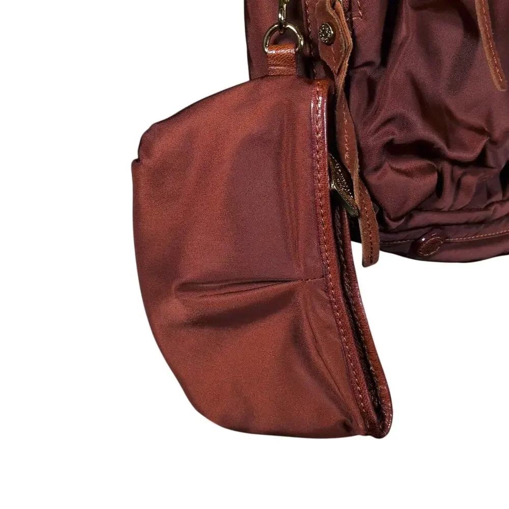MZ Wallace Nylon Leather Messenger Shoulder Bag Satchel Burgundy with Zip Pouch